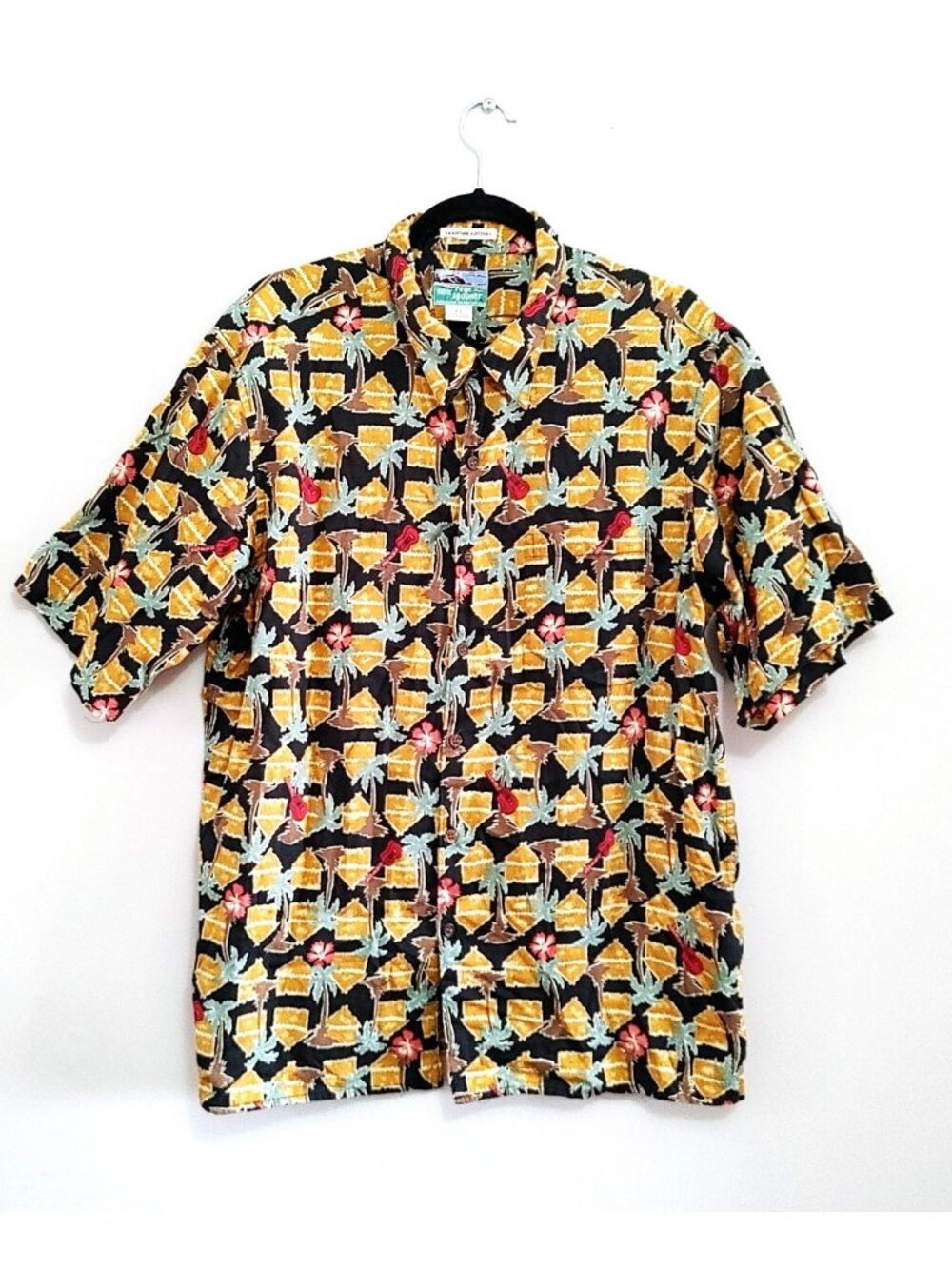 Reyn Spooner Hawaiian Shirt Men XL Egyptian Cotton Button Up Vintage Palm Trees